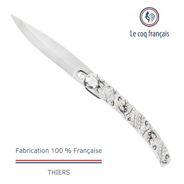 Le Coq Français - Couteau de poche avec gravure laser thème Chêne