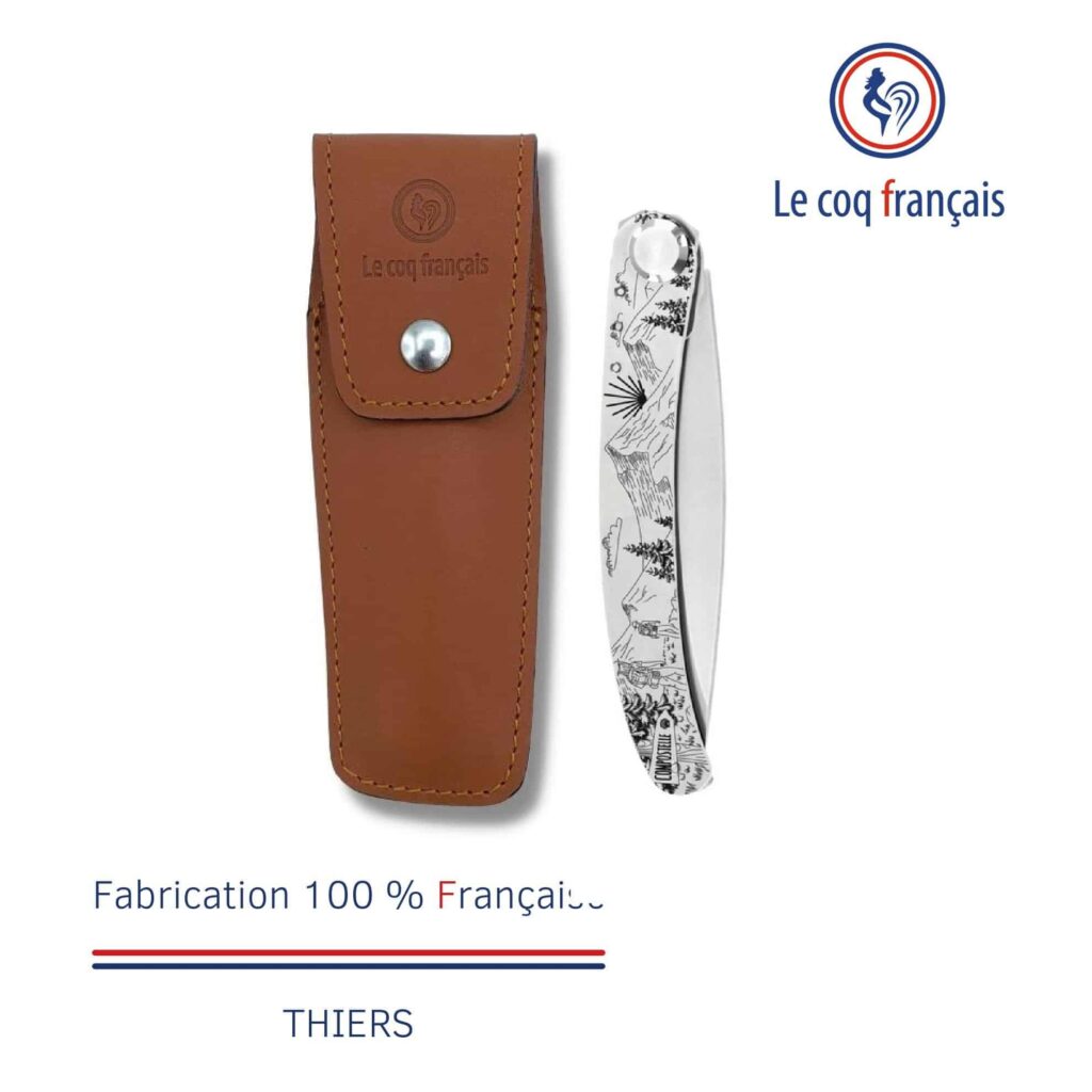 Couteau Saint-Jacques-de-Compostelle avec étui marron cadeaux Noël