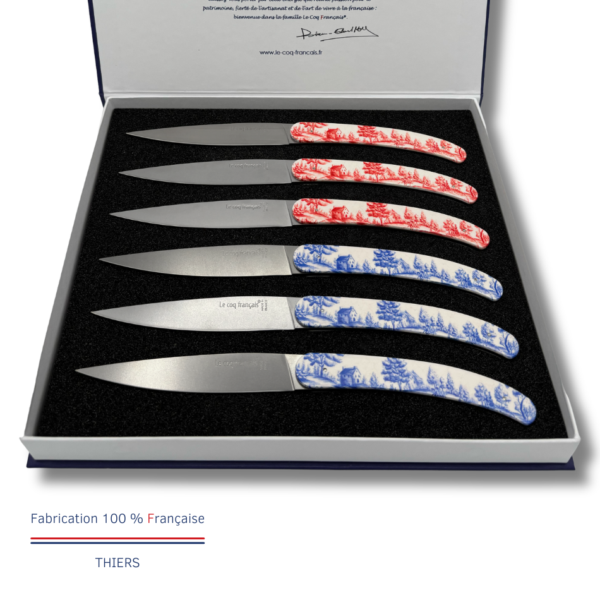 Coffret de 6 couteaux Le Coq Original Table Sublimation Toile de jouy - manche acrylique