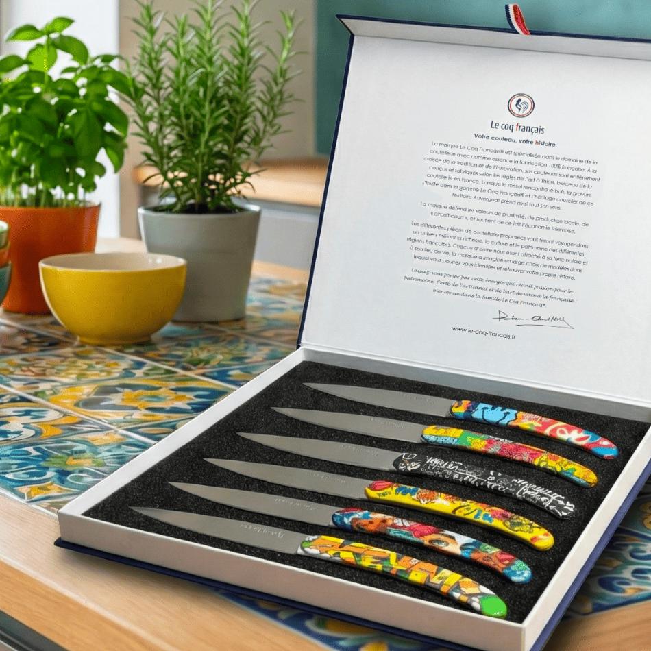 Coffret de 6 couteaux Le Coq Original Table Sublimation Pop Art - manche acrylique - 6 Pop Art différents (3)