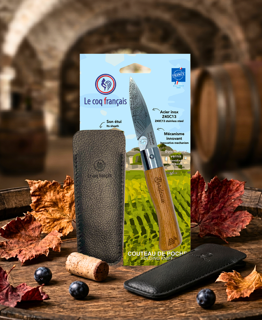 Couteau de poche pliant Le Bordelais manche chêne gravé Bordeaux fabrication Thiers