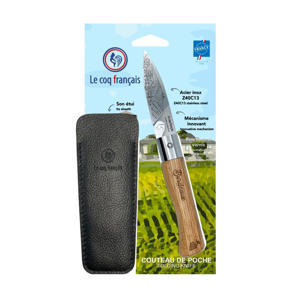 Couteau de poche pliant Le Bordelais carte duo idée cadeau artisanal Le Coq Français