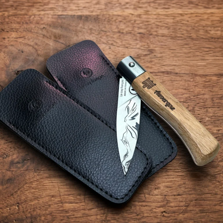 Étui simili cuir couteau de poche pliant Le Bordelais idée cadeau artisanal