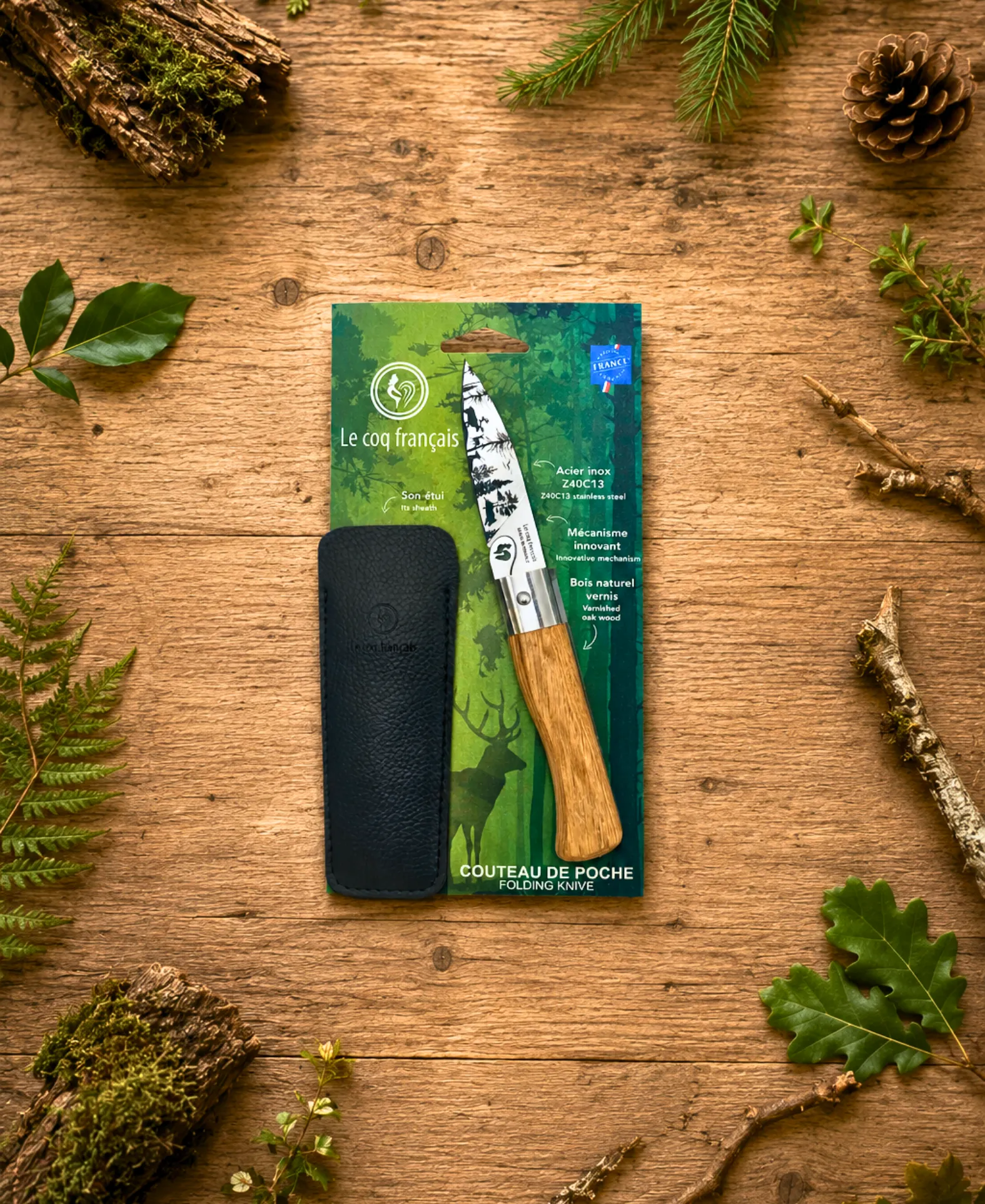 couteau de poche pliant nature forêt ambiance le coq francais