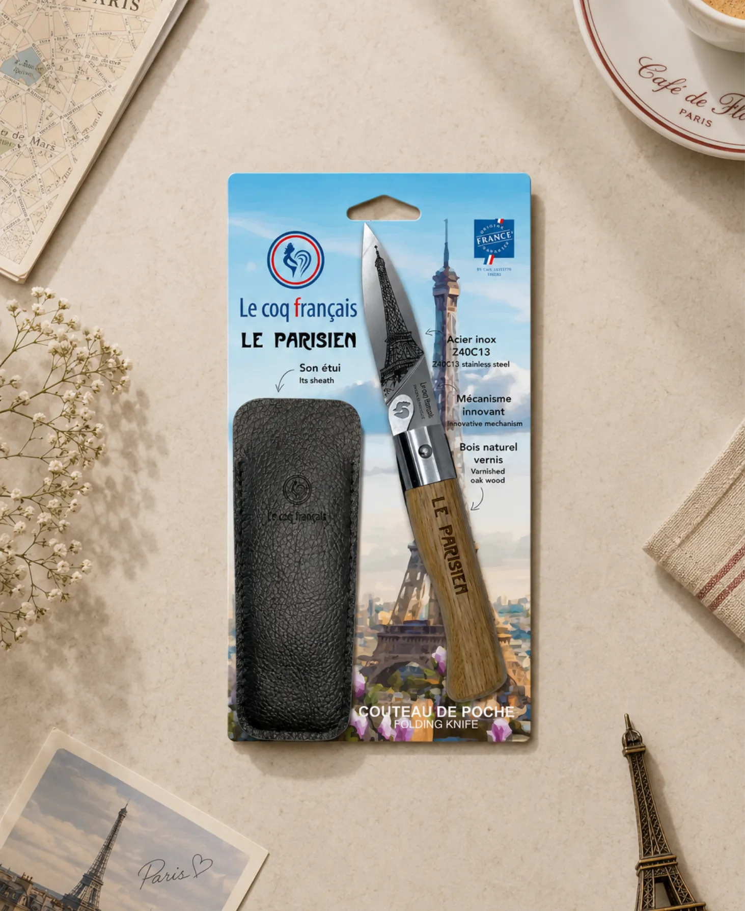 couteau de poche pliant parisien ambiance le coq francais