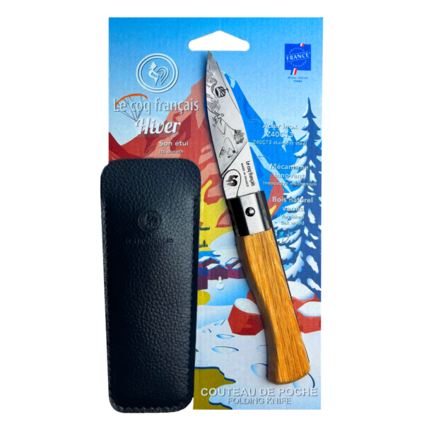 couteau l'authentique montagne hiver et son Étui by le coq français®
