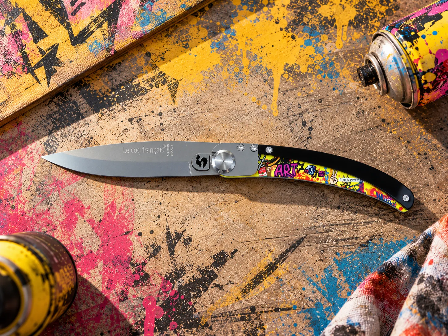 couteau bur artist rose sur établi graffiti le coq français